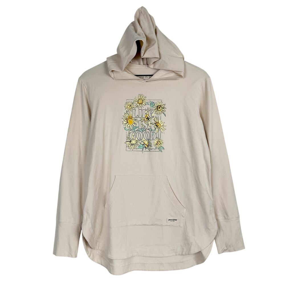 Life Is Good Womens Crusher-Flex Hoodie Lighweight Cream Flowers - M
